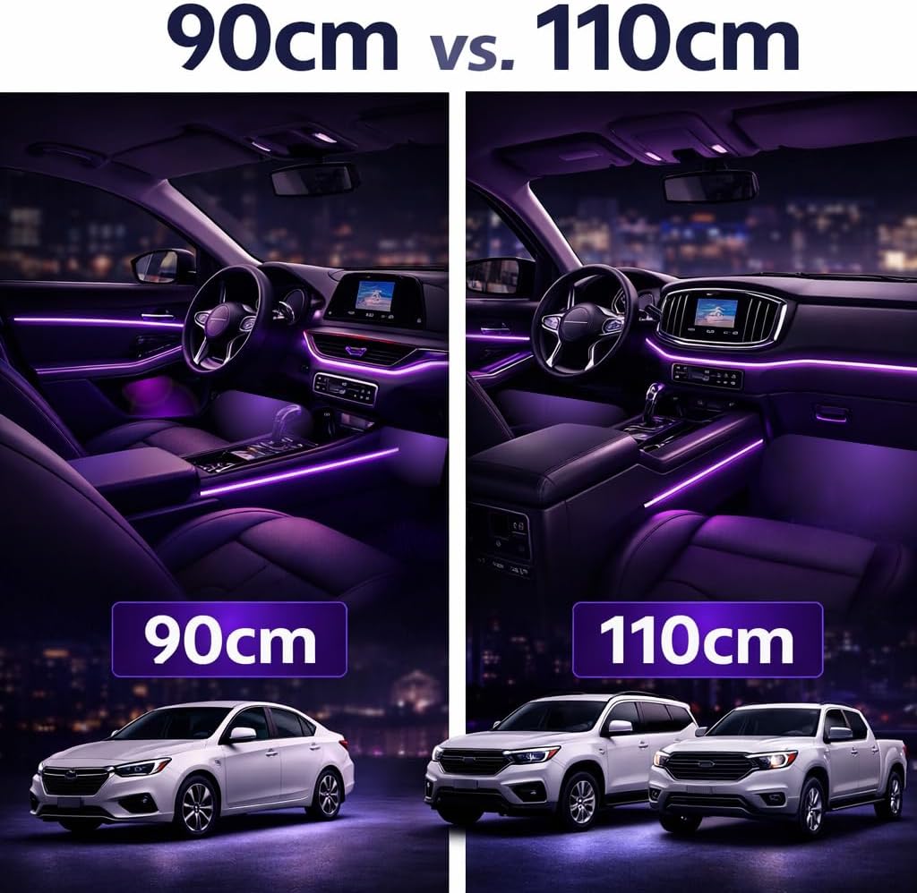 KENANEK Ambient Lighting Car Interior LED Strip Lights 6-in-1, 175” Acrylic Multi-Color Car Ambient Lighting Kit with Music Sync, APP Control, Interior LED Lighting for Cars SUVs Trucks