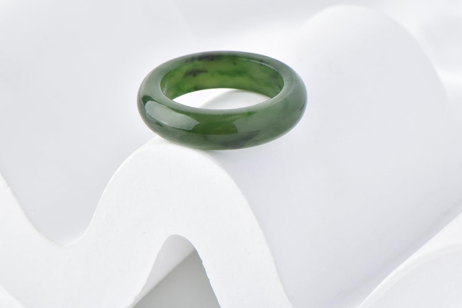 5-6mm 7-8mm Width Natural Hotan Jade Rings Good Luck Jewelry Natural Green Jade FengShui Ring for Women Men Unisex with Gift Box