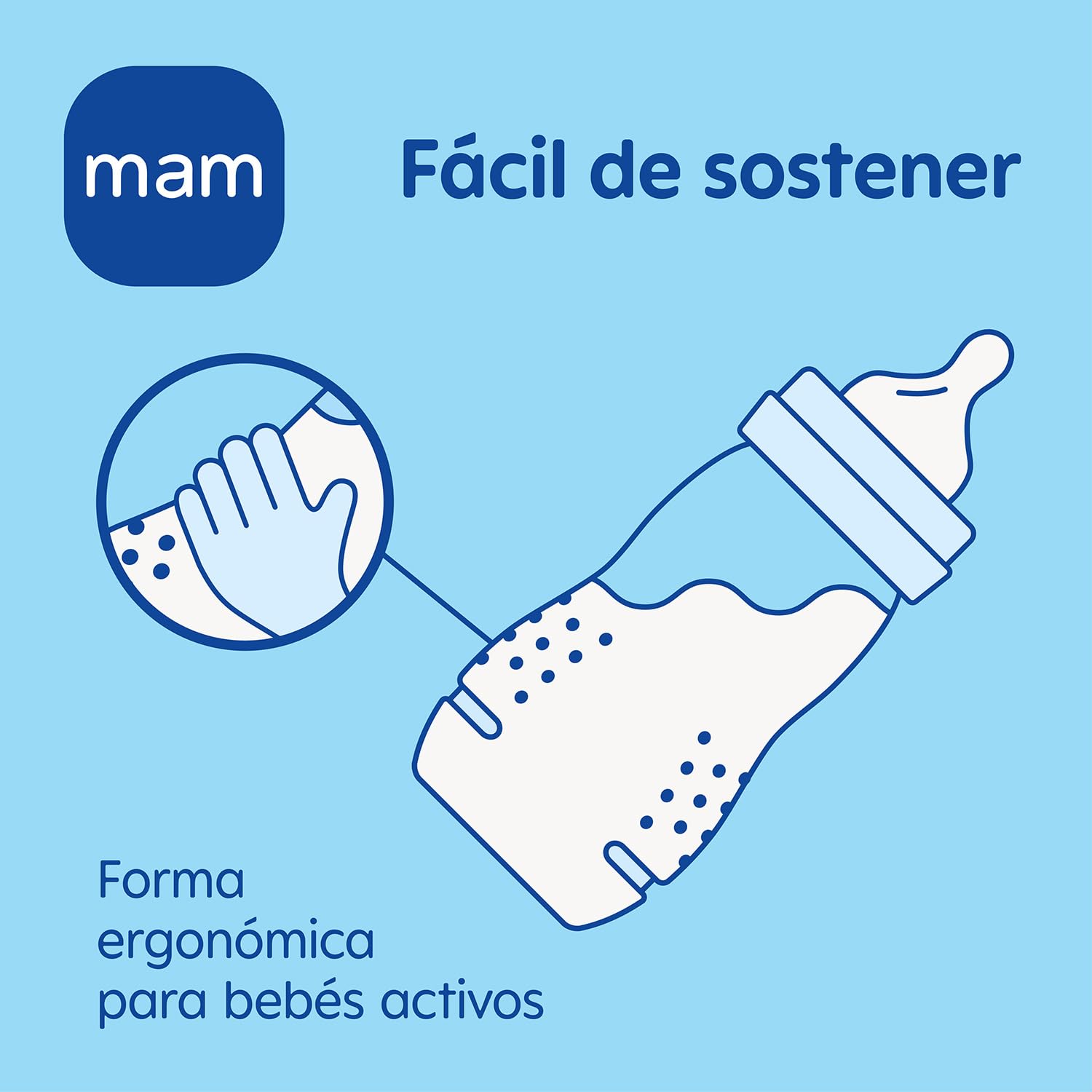 MAM Pack 2 Biberones, a partir de 4 Meses, 330ml, con Tetina 3 de Flujo Rápido de Silicona de Fácil Aceptación, Fácil de Sostener, Fácil de Limpiar, MAM Easy Active, Azul Brillante, Pack de 2uds