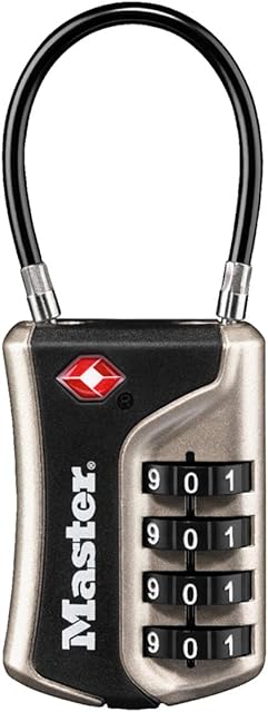 Master Lock 4697EURDNKL Combination Travel Padlock TSA Certified, Nickel, 9,3 x 3,6 x 1,5 cm