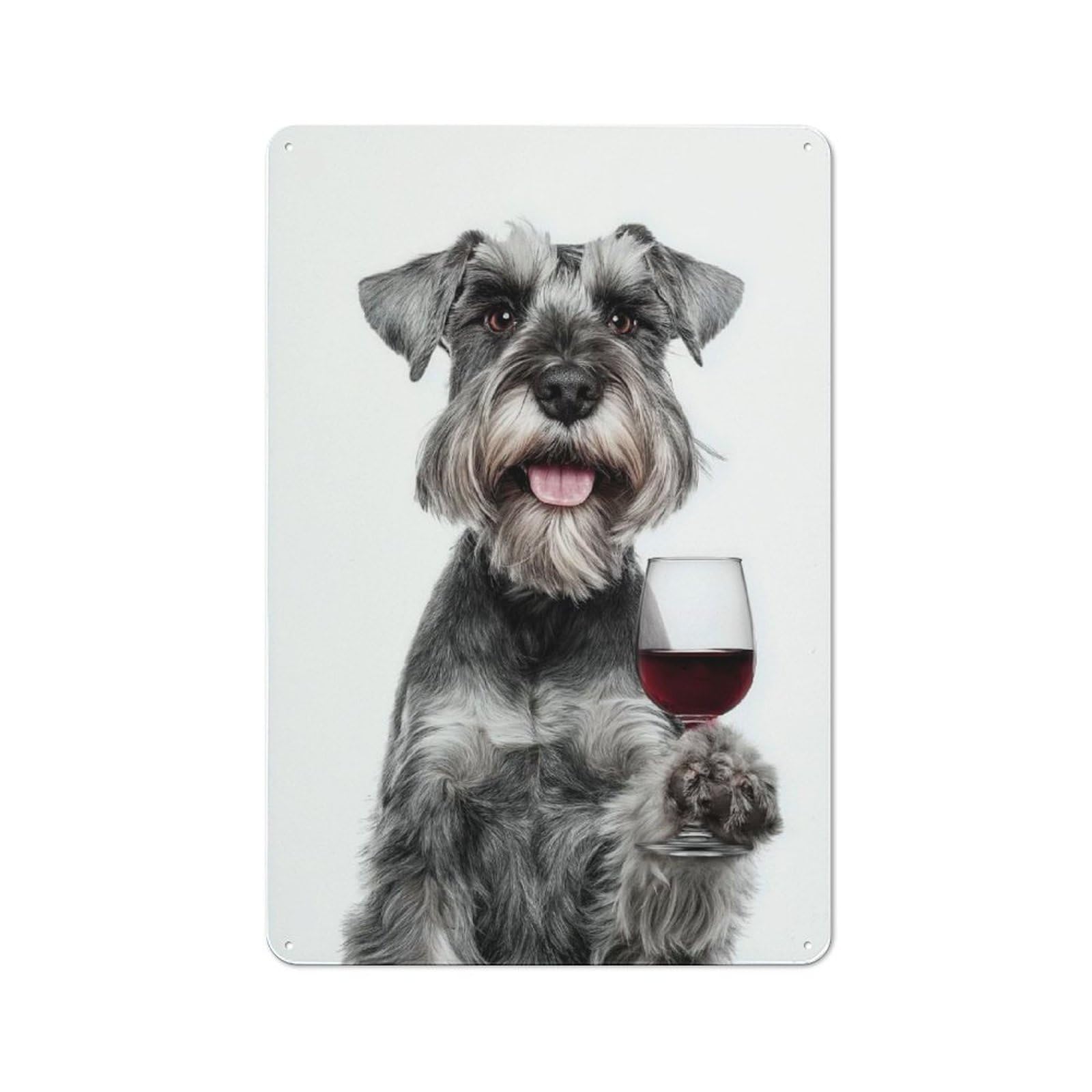 Junmoney Standard Schnauzer With Wine Glass Portrait Vintage Metal Wall Decor 30X20cm, Vintage Tin Sign For Bakery, Diner, Cafe Or Family Room