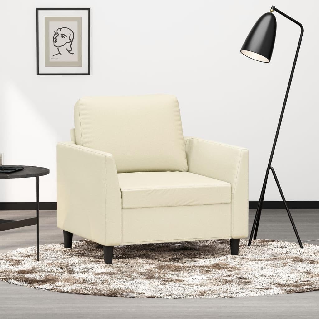 Sillón de piel sintética color crema, 80 x 77 x 80 cm, pequeño sofá con estructura de metal, diseño moderno, resistente y cómodo, para salón, dormitorio, oficina