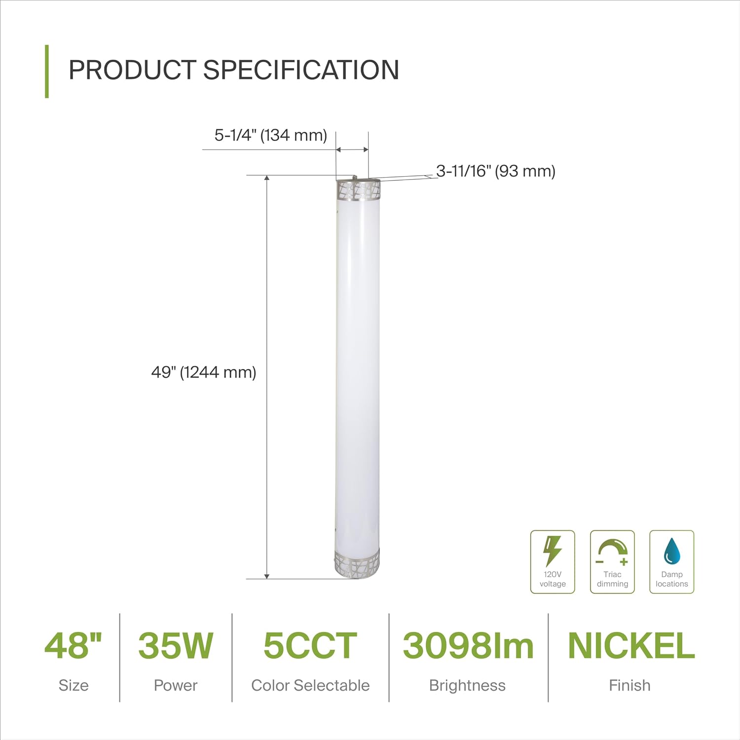 ASD 48 Inch LED Bathroom Vanity Light, 5CCT 2700K-5000K 35W, Dimmable Bathroom Light Fixtures, Modern Vanity Lights for Bathroom Lighting Fixtures Over Mirror, Wall Light Bar, Brushed Nickel, ETL