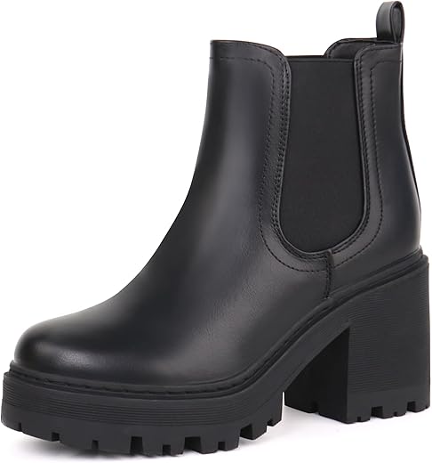 JABASIC Chelsea Boots Women's Platform Classic Ankle Boots with Heel
