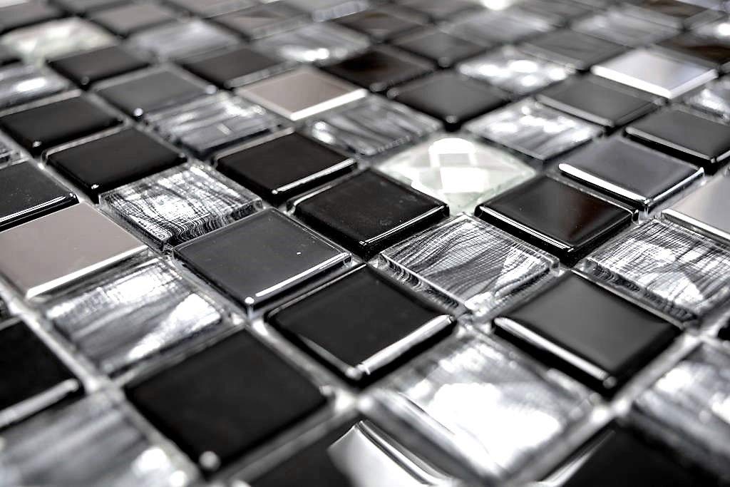 Transluzent Edelstahl Glasmosaik - Schwarze Mosaikfliesen 300x300mm