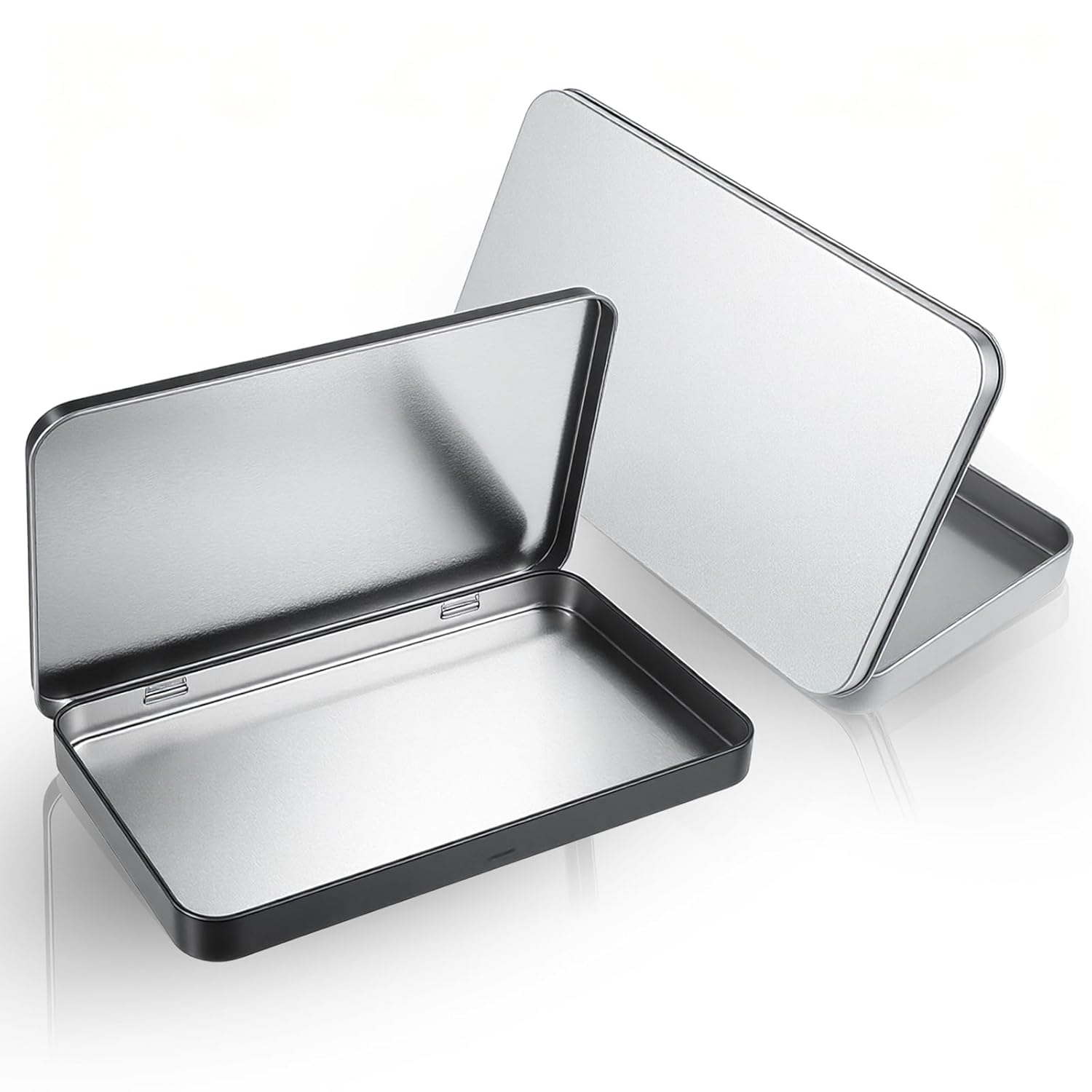2 Packs Rectangular Metal Tin Box with Lid 7 0 x 4 3 x 0 63 Portable Storage