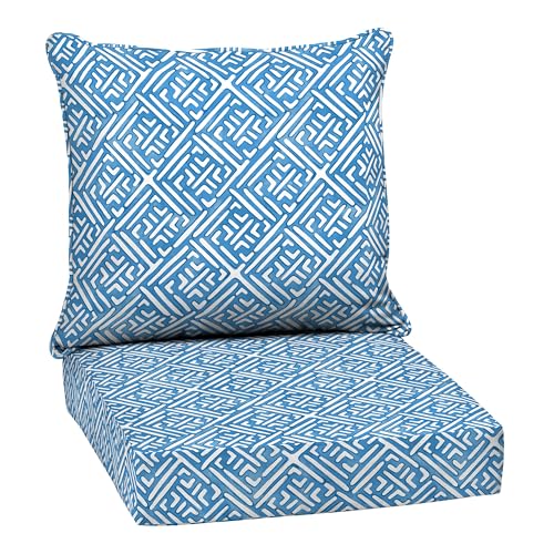 Image of Arden Deep Seat Outdoor Chair Cushion Set, 24 in x 24 in, Weather-Proof, Rain-Proof, Fade Resistant Patio Cushion Set for Chair, Sofa, and Couch Amalfi Blue Tile
