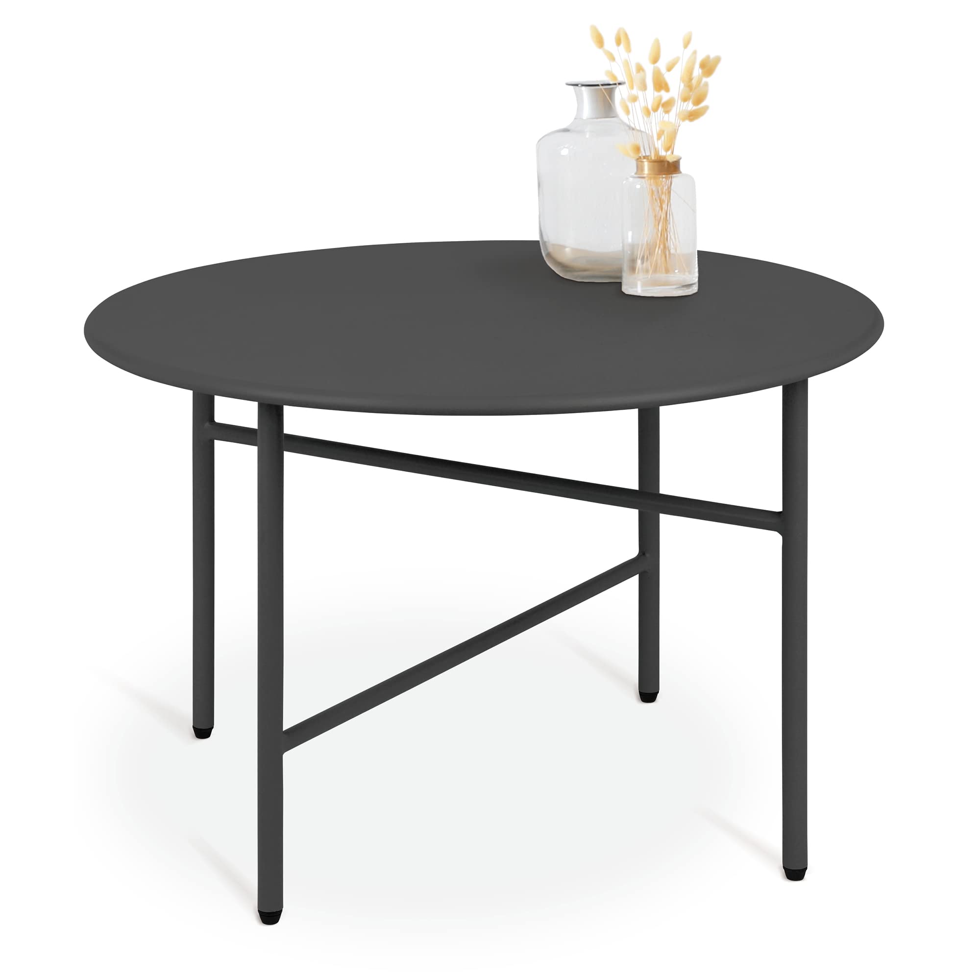BOMOE Petite Table Basse Jardin Exterieur en Métal Noir Ø 53 cm Plateau Anti-Rayures - Table d'appoint Extérieur Stable Légère Indoor Outdoor Balcon Terrasse Chambre Finn
