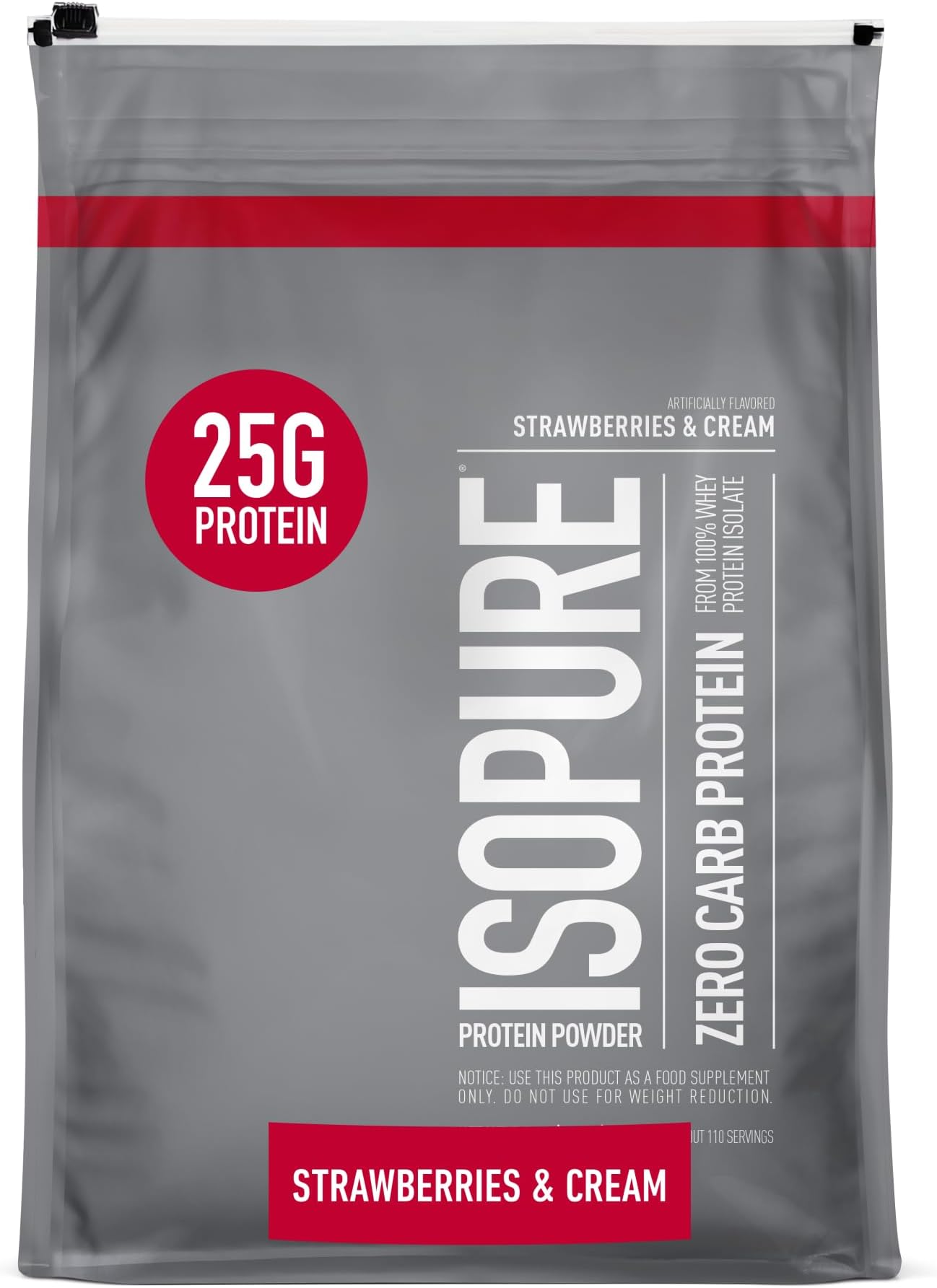 Zero Carb 100% Pure Whey Isolate Protein Powder, Gluten Free, With Vitamins, Strawberries & Cream, 25g Protein Per Serving, 7.5 Lbs, 110 Servings (Packaging May Vary)