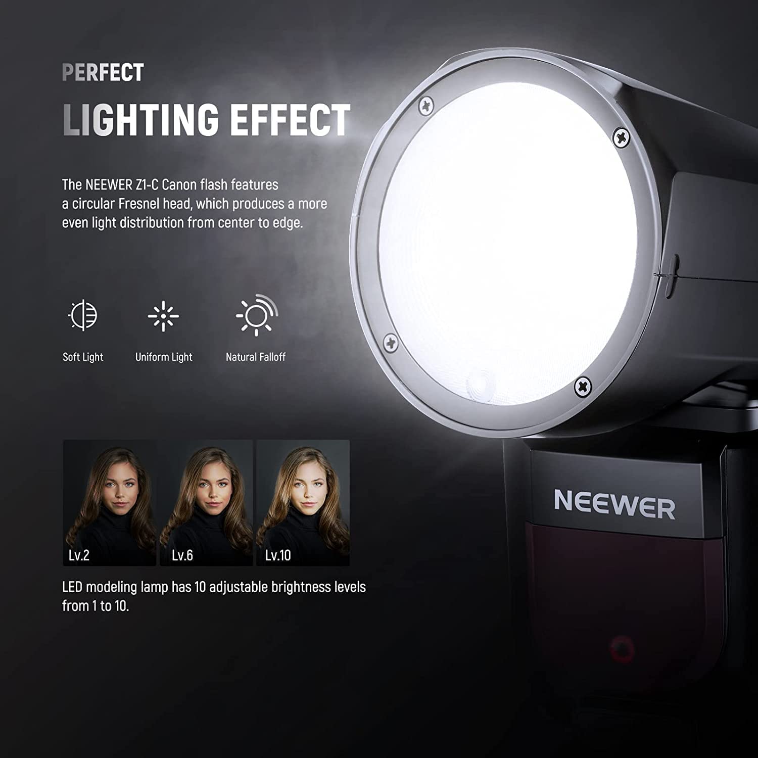 NEEWER Z1-C TTL lampa błyskowa Speedlite okrągła lampa błyskowa do aparatów Canon DSLR, 76 W 2,4 G 1/8000s HSS, 10 stopni LED lampa regulacyjna, Speedlight z akumulatorem litowym 2600 mAh, recykling w