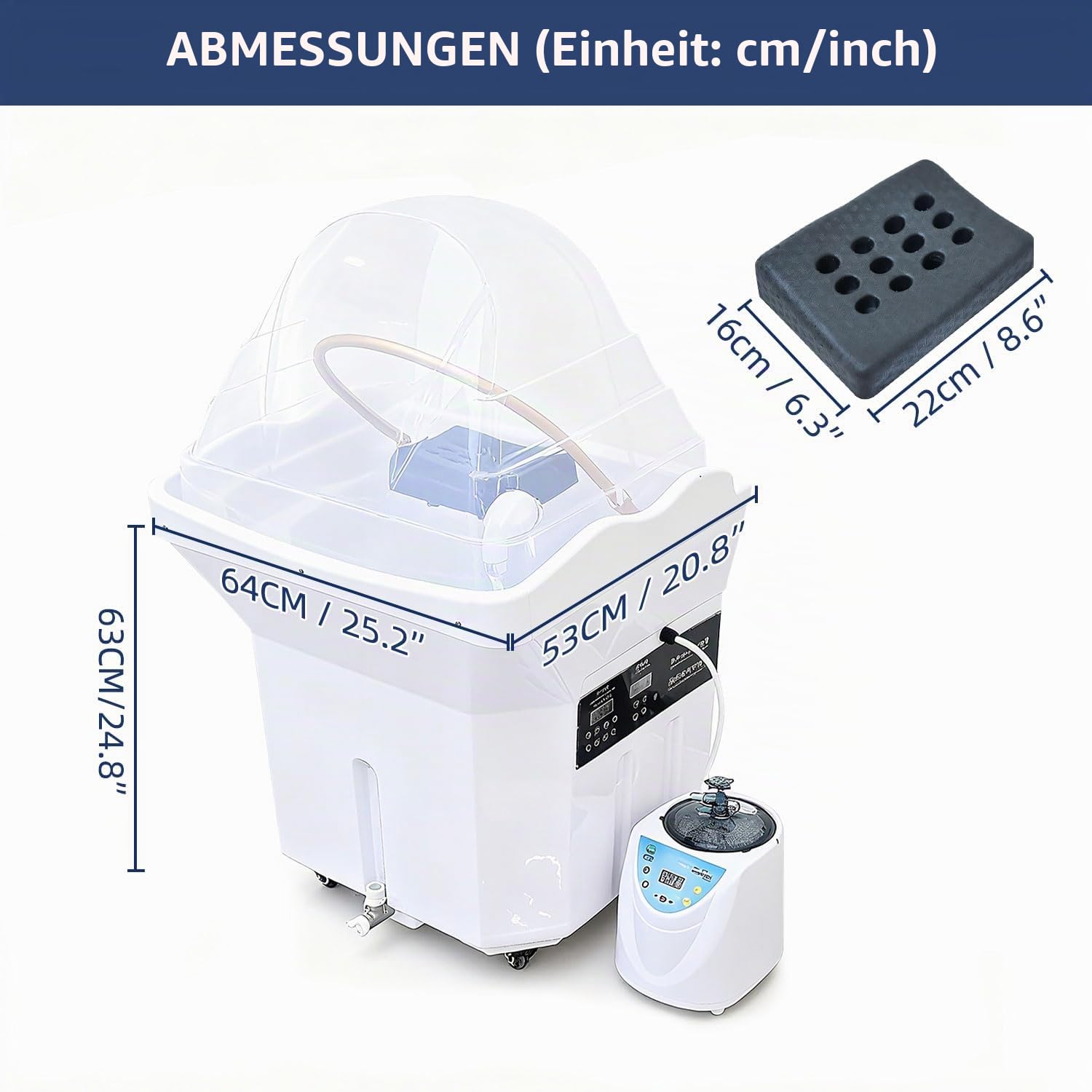 Head Spa Equipment Mobile Shampoo-Waschstation mit 60 L Wassertank, 4 Universalrollen, Massageliege, Dampfaufsatz Optiona (Black+Fumigator)