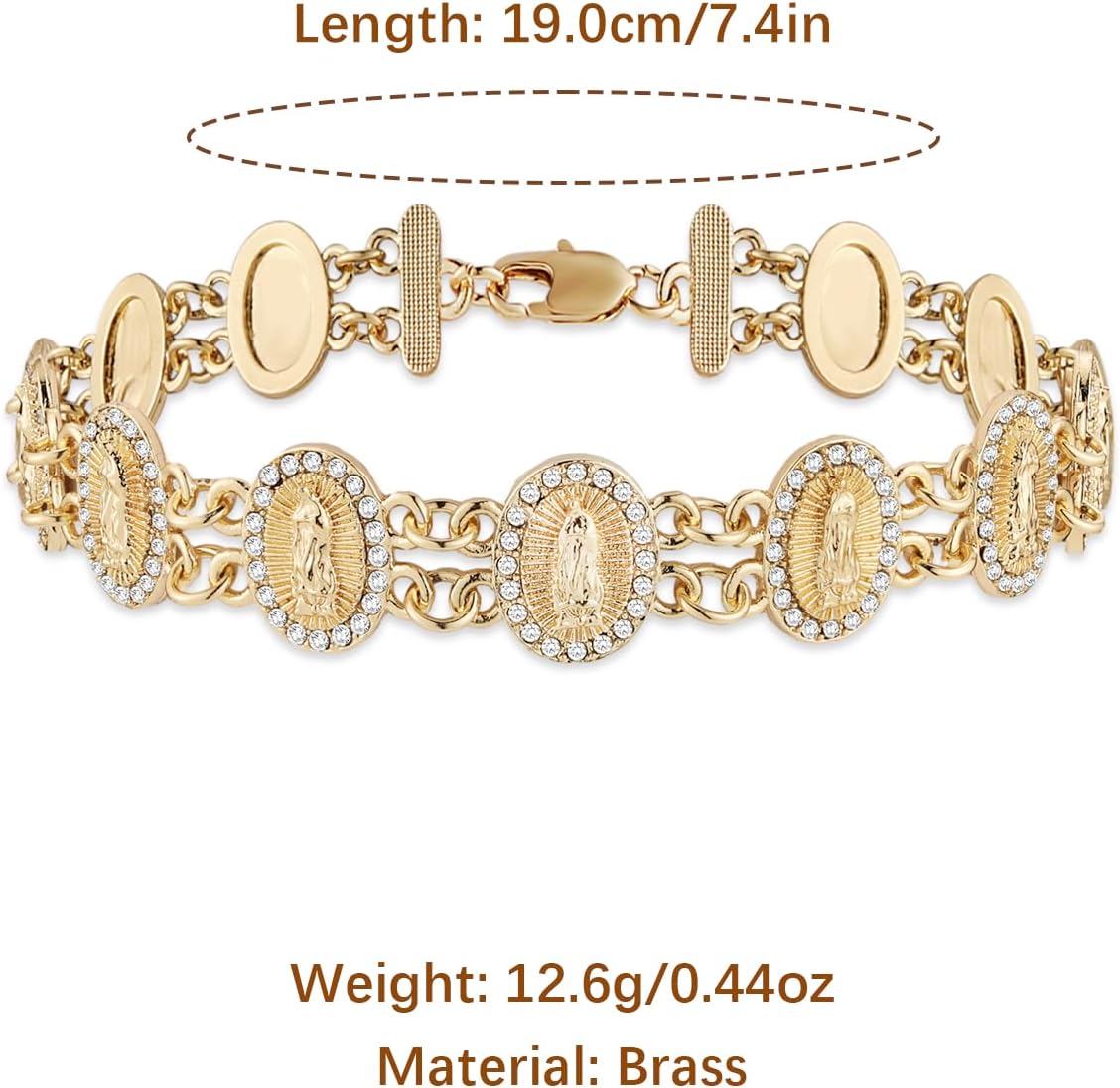 HZMAN Virgin Mary Bracelet for Women Dainty Religious Cubic Zirconia Our Lady of Guadalupe Link Bracelet - Image 6