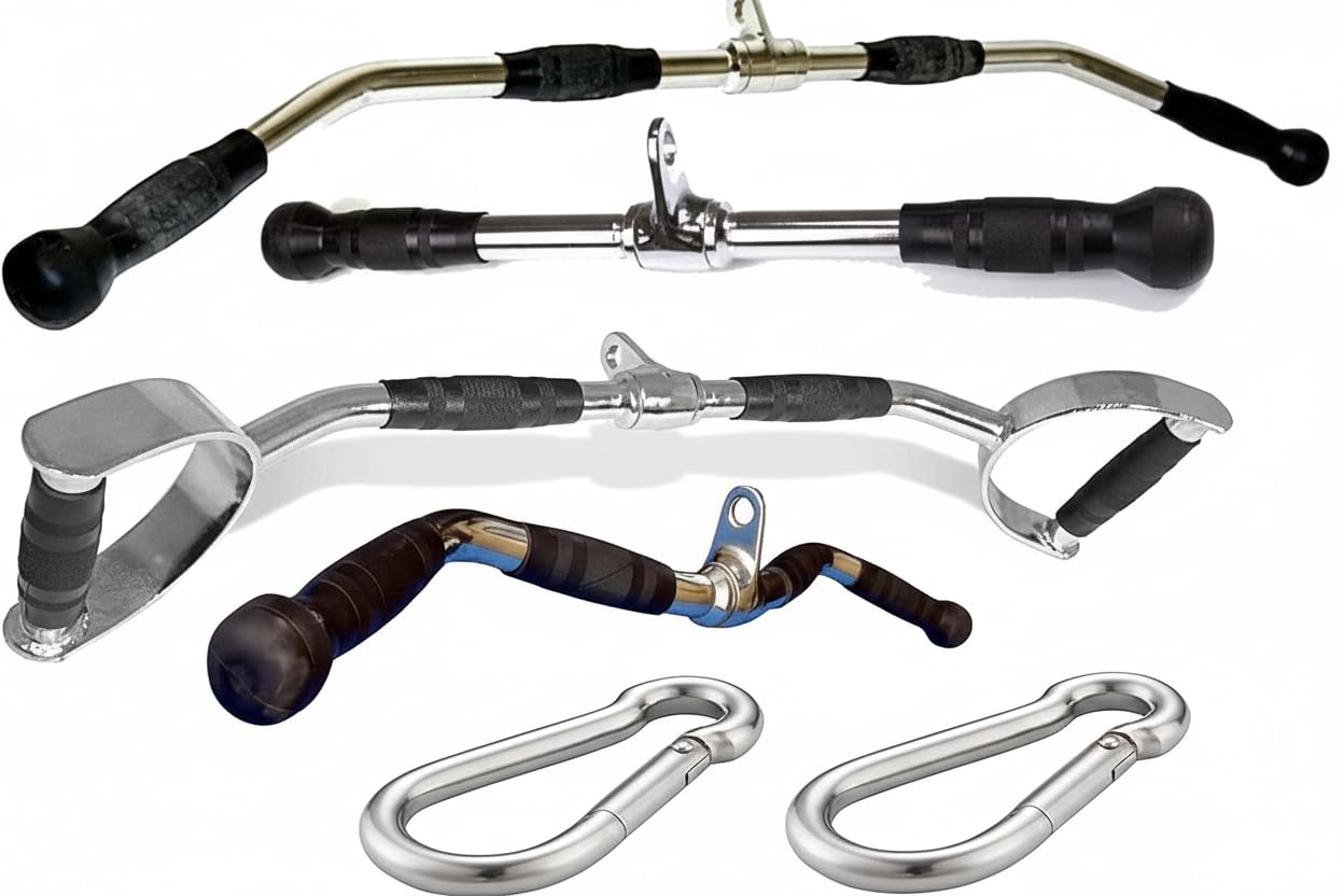 Sports Cable Machine Attachments Set, Gym Equipment with LAT Bar, High Pulley Bar, Zig Zag Handle, Straight Triceps Bar and 2 Safety Locks-image-13