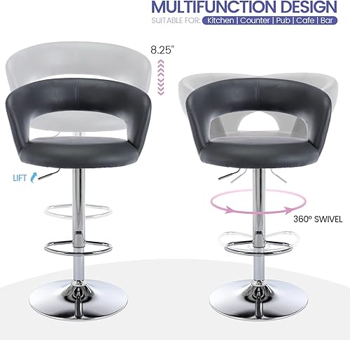 Miniatura 22 de Brage Living Taburete de bar ancho, moderno taburete giratorio ajustable de piel sintética con respaldo hueco y brazos, silla de bar tapizada de