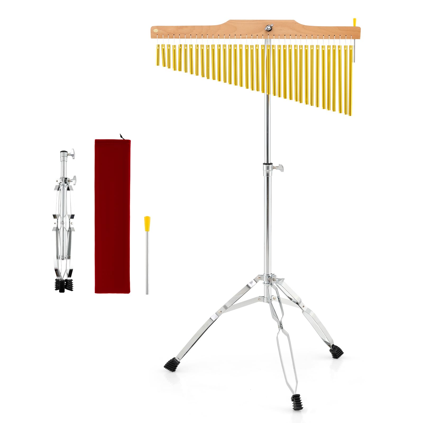 KOMFOTTEU Campane Tubolari a 36 Barre, Strumento a Percussione Musicale a Singola Fila, Supporto Pieghevole e Regolabile, Portatile con Borasa da Trasporto e Bacchetta, Bar Chimes per Principianti