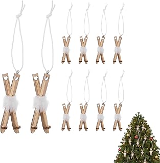 Christmas Sled Ornament, 10pcs Christmas Sled Ornaments Ski Xmas Mini Sleigh Snow Ski Hanging Tree Mini Wooden Sleigh Rustic Festive Pendants for Xmas Tree Outdoor Indoor Wall Decor
