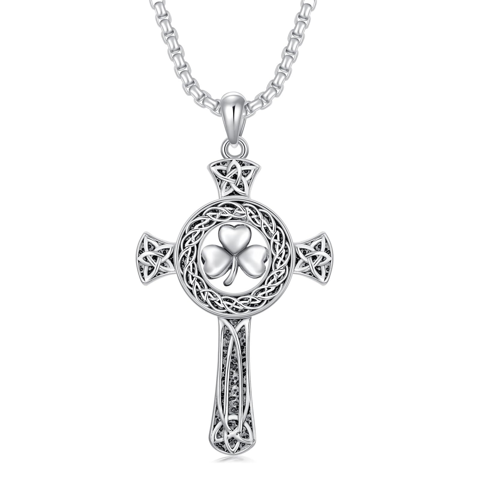 925 Sterling Silver Cross Pendant Necklace for Men Women Amulet Necklace Protection Jewelry Religious Gifts(With Gift Box)