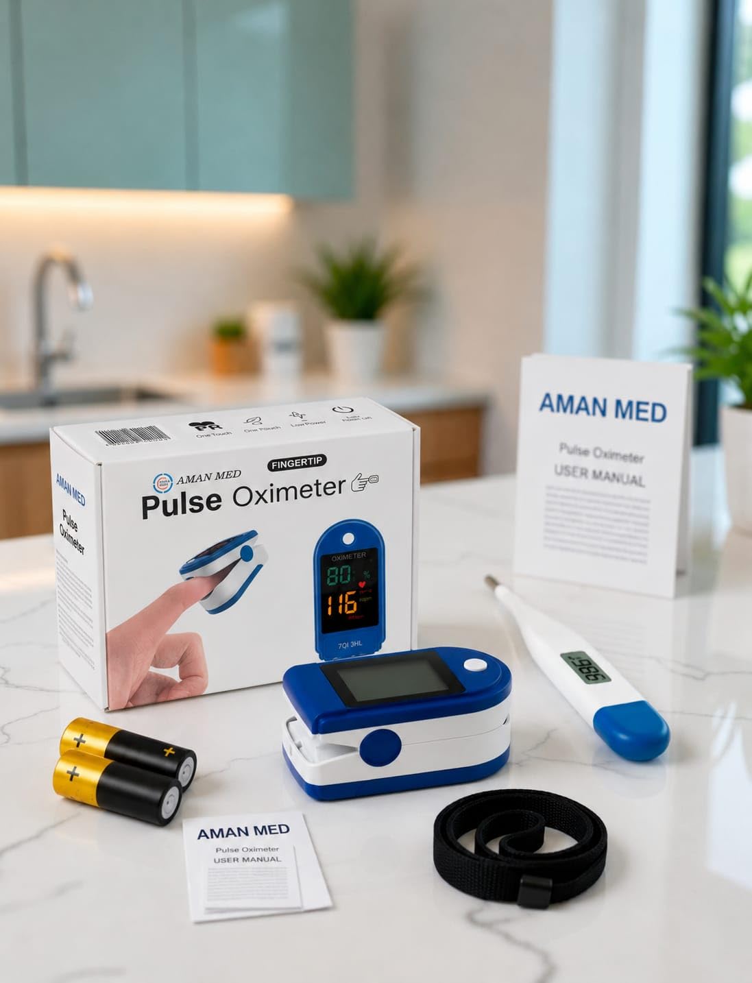 Fingertip Pulse Oximeter with Digital Thermometer | SpO2 and Heart Rate, OLED Color Display, Includes Batteries, Lanyard Included, One-Touch Operation-image-5