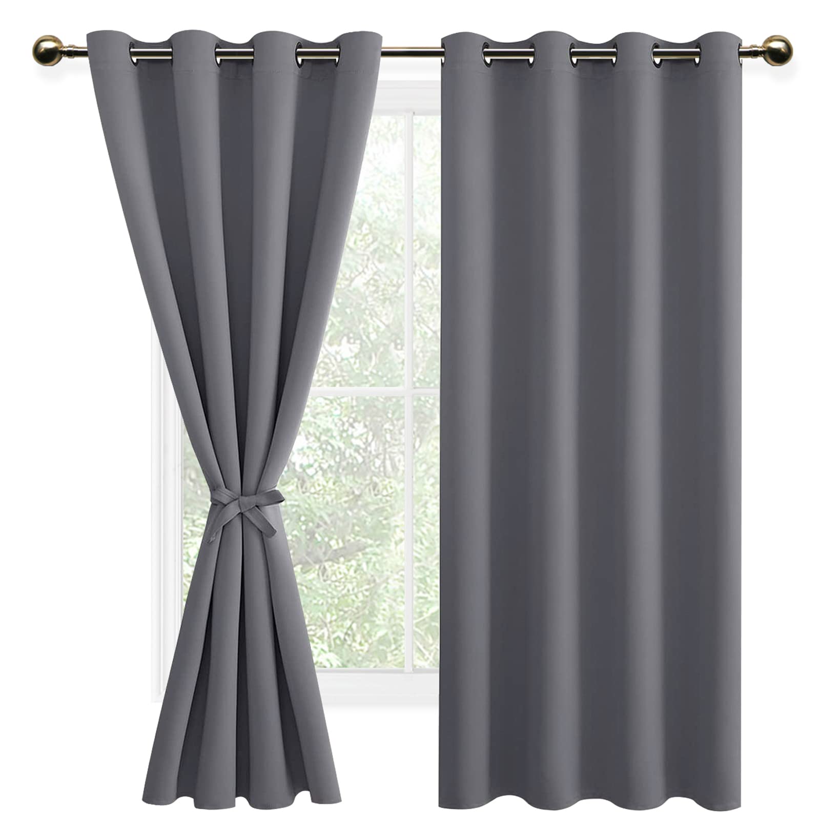 DWCN Vorhang Blickdicht mit Raffhalter Verdunkelungsgardinen mit Ösen 2 Stücke Thermogardine für Wohnzimmer Schlafzimmer Curtains Blackout Vorhang Wärmeisolierend, Grau,137x132cm(HxB)