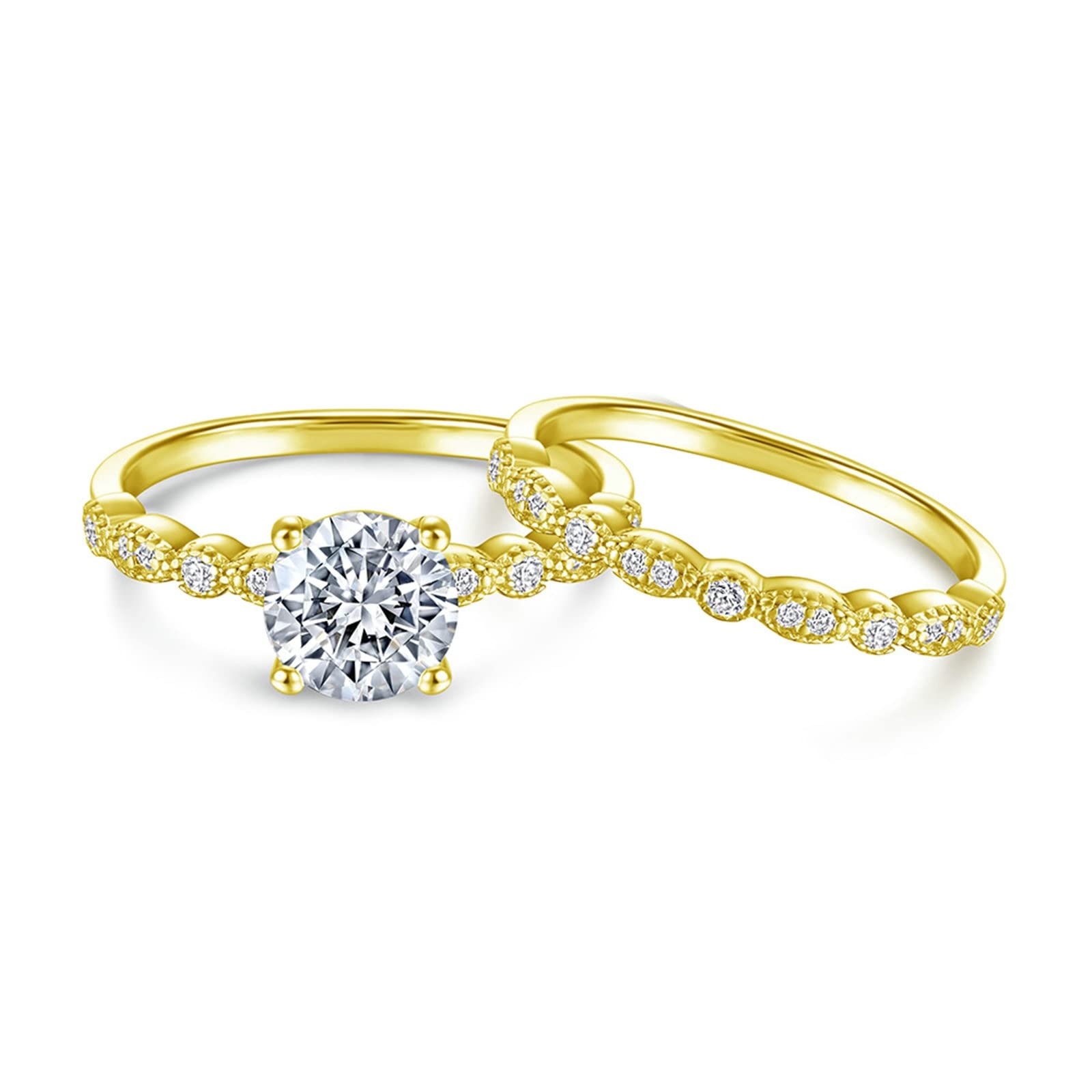 Anillos de boda de plata para mujer 925 anillos de promesa para mejores amigos 2 anillos de forma redonda, circonita cúbica blanca, anillo de moda, Cubic Zirconia