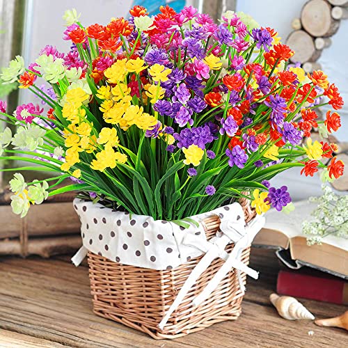 Elechood 10 Bundles Artificial Outdoor Fake Flowers Uv Resistant Shrubs Plants, Faux Plastic Greenery Gypsophila For Indoor Outside Hanging Plants Garden Porch Window Box Home Wedding Farmhouse Decor #TOP2