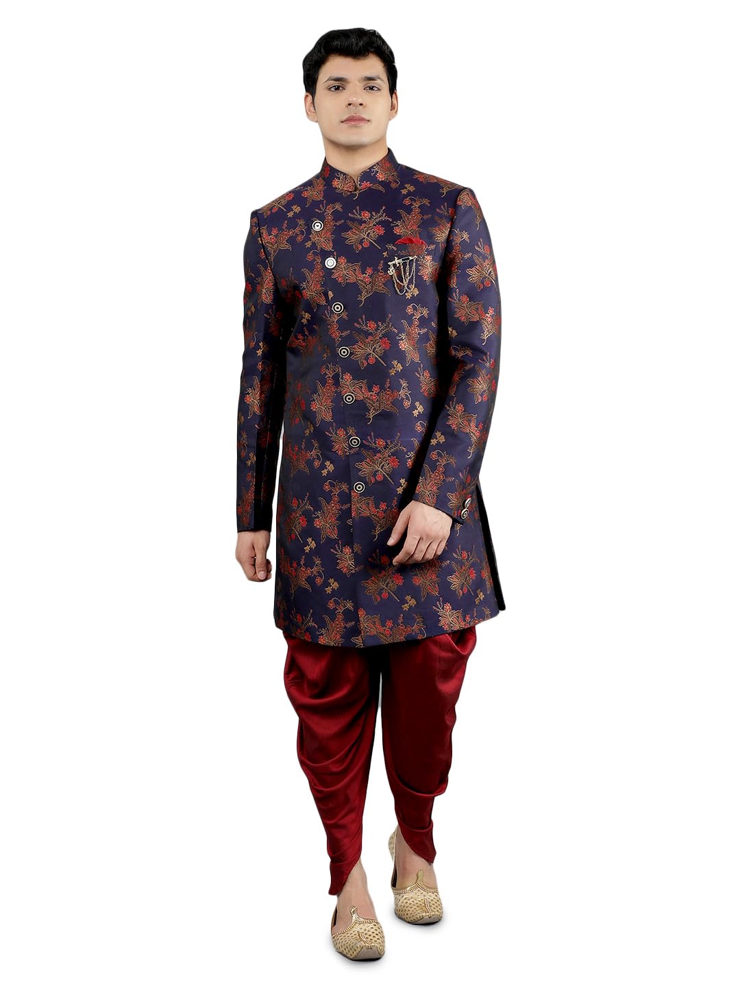 Men's Brocade Silk Blend Ethnic Sherwani Set-image-44