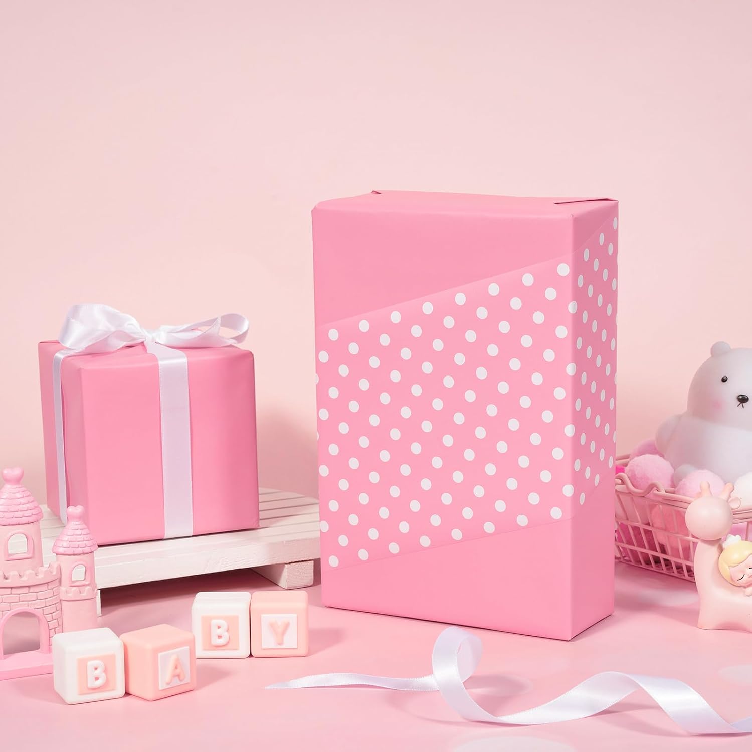 WRAPAHOLIC Reversible Wrapping Paper - Pink and Polka Dot Design for Birthday, Holiday, Wedding, Baby Shower Wrap - 30 inch x 33 feet - Image 4