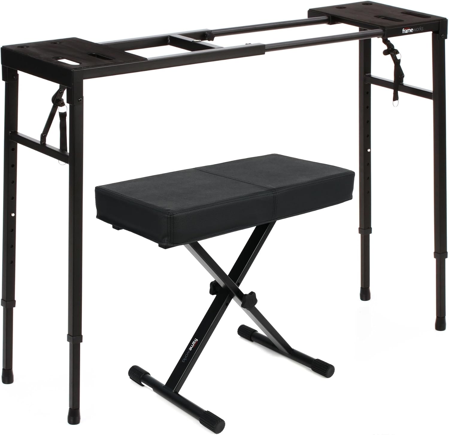 Gator Frameworks Adjustable Keyboard Stand and Padded Bench Bundle - Sturdy Platform Design with Height Adjustability for Comfort & Performance