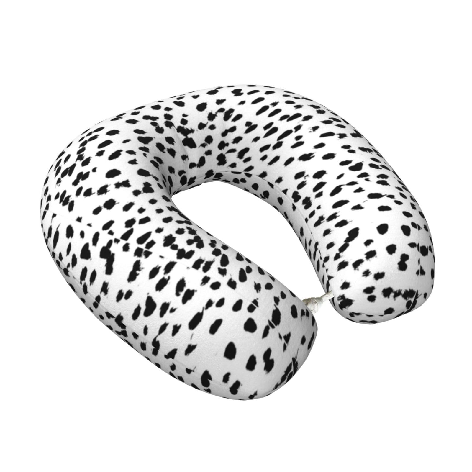 LKYMOH Black And White Animal Print Dalmatian Spot Dots, Travel Neck Pillow U-Shaped Memory Neck Support Soft Comfortable With Washable Cover For Airplane Car Traveling and Office