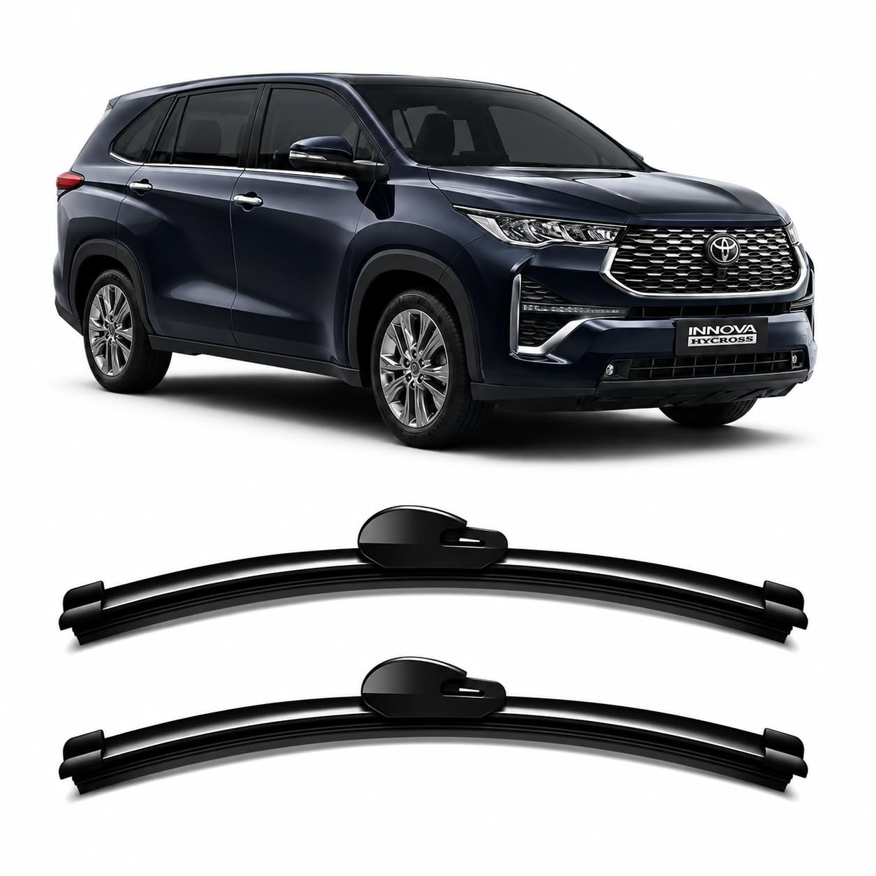 Banana Wiper Blades for Toyota Innova Hycross 2023-2026 present Front Windshield | Set of 2 | Curved Beam Type | U Hook | Graphite Rubber | Streak-Free-image-26