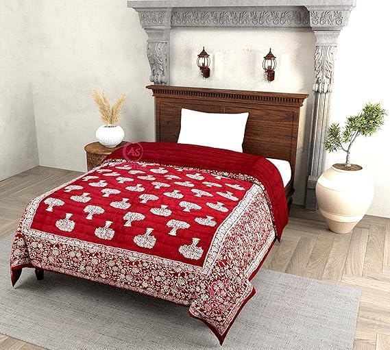 Image of Jaipuri Cotton Razai Double Bed Quilt - Soft AC Floral Print for Winter (Design 6, Single Bed)