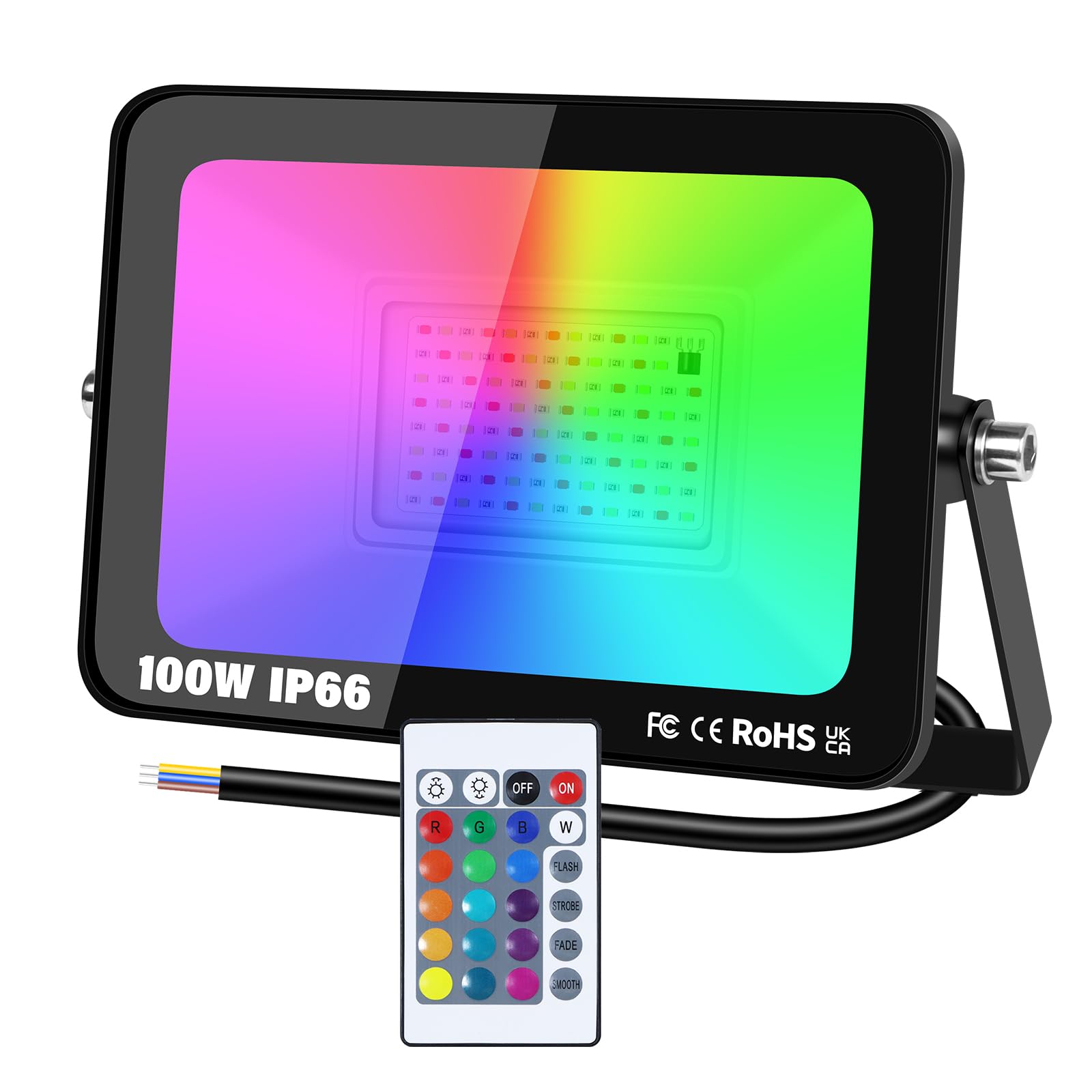 PICAA 100W RGB LED Floodlight, Dimmable 16 Colours Changing Flood Lights