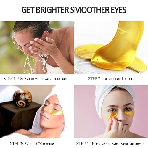 Miniatura 7 de VERONNI Juego de 20 mascarillas para labios para ojos, 20 parches para debajo de los ojos, 10 máscaras de labios de oro de 24 quilates, tratamiento