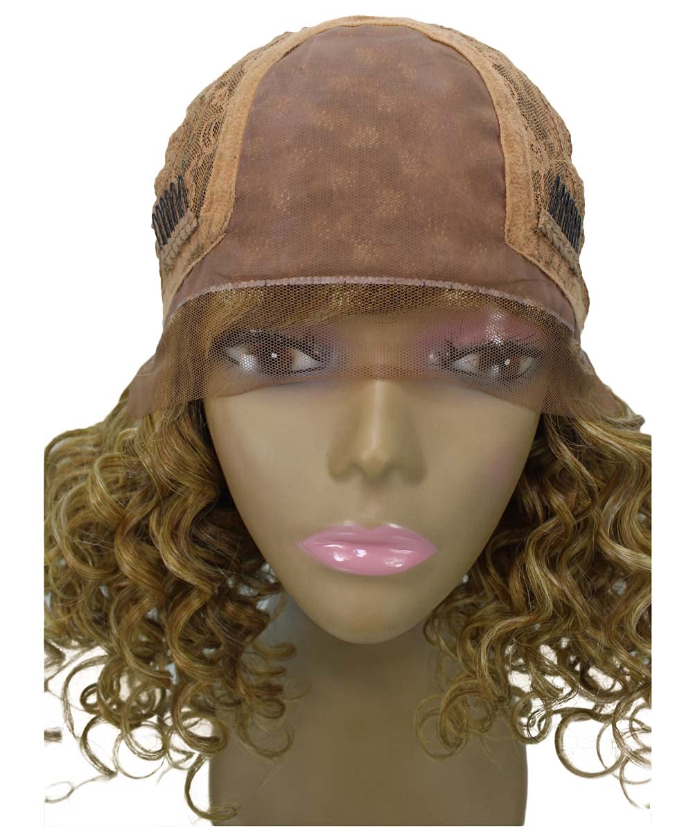 LUXLUXE Idia Curly 13 Inch Long 4X4 Hand-Tied Lace Front Wig, Heat Resistant Fiber, 20+ Shades of Natural, Dip Dyed, & Blended Colors (#P2763 - Blonde Blend)