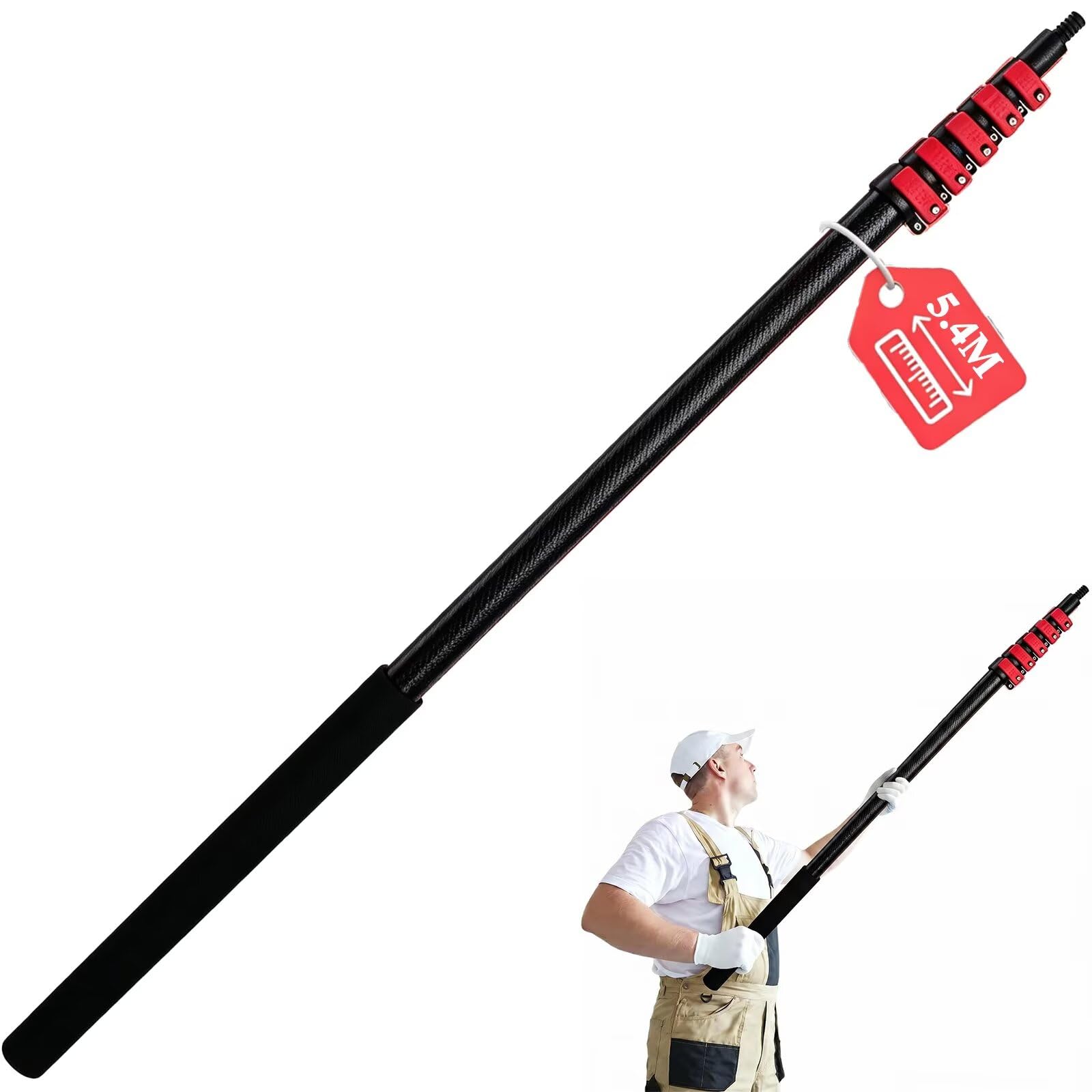 AHWEKR 18 ft Long Telescoping Extension Pole Multi-Purpose Extendable Pole with Standard Thread on Metal Tip Lightweight and Sturdy Telescopic Pole for Painting, Dusting and Window Cleaning