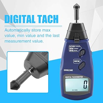 Digital Tachometer, SM6236E Handheld Laser/Contact Tachometer 5 Digits 18 mm Digital LCD Tach Rotation Meter Tester Tachometer Kit