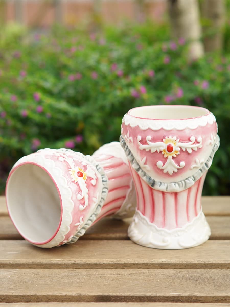 DSMYYXGS 5 Piezas Juego de Accesorios for Baño Cerámica Grabado Estilo Princesa Rosa Conjunto - Porta Cepillos de Dientes, Jabonera, Dispensador de Jabón, Vaso for Enjuague Bucal