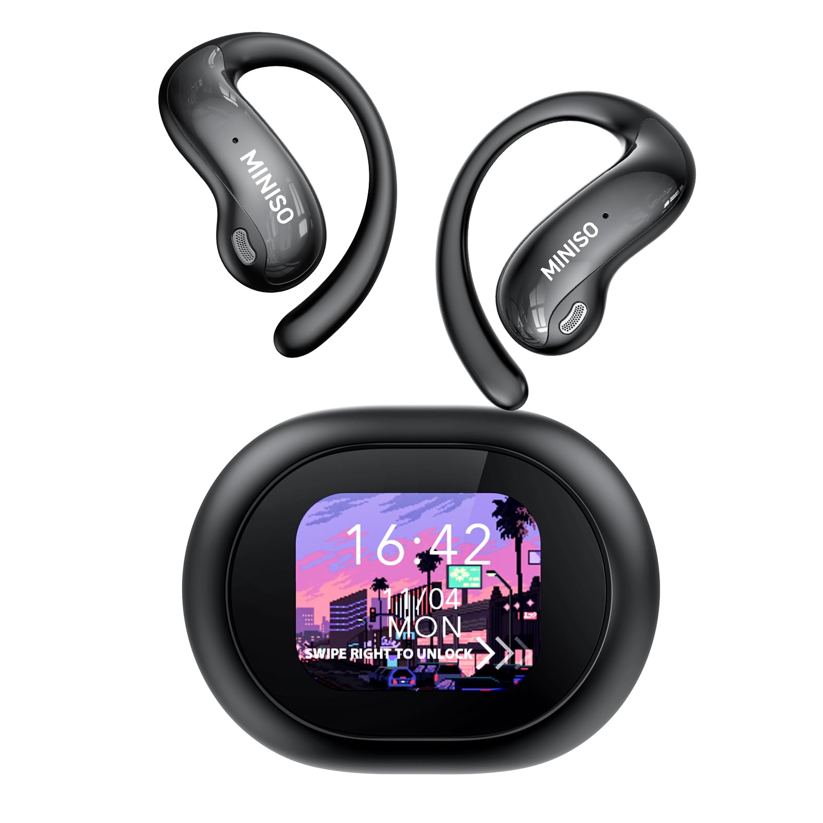 MINISO MS188 Übersetzer Kopfhörer Echtzeit KI-Sprachübersetzung 134 Sprachen LCD-Touchscreen OWS Kompatibel iOS Android Schwarz