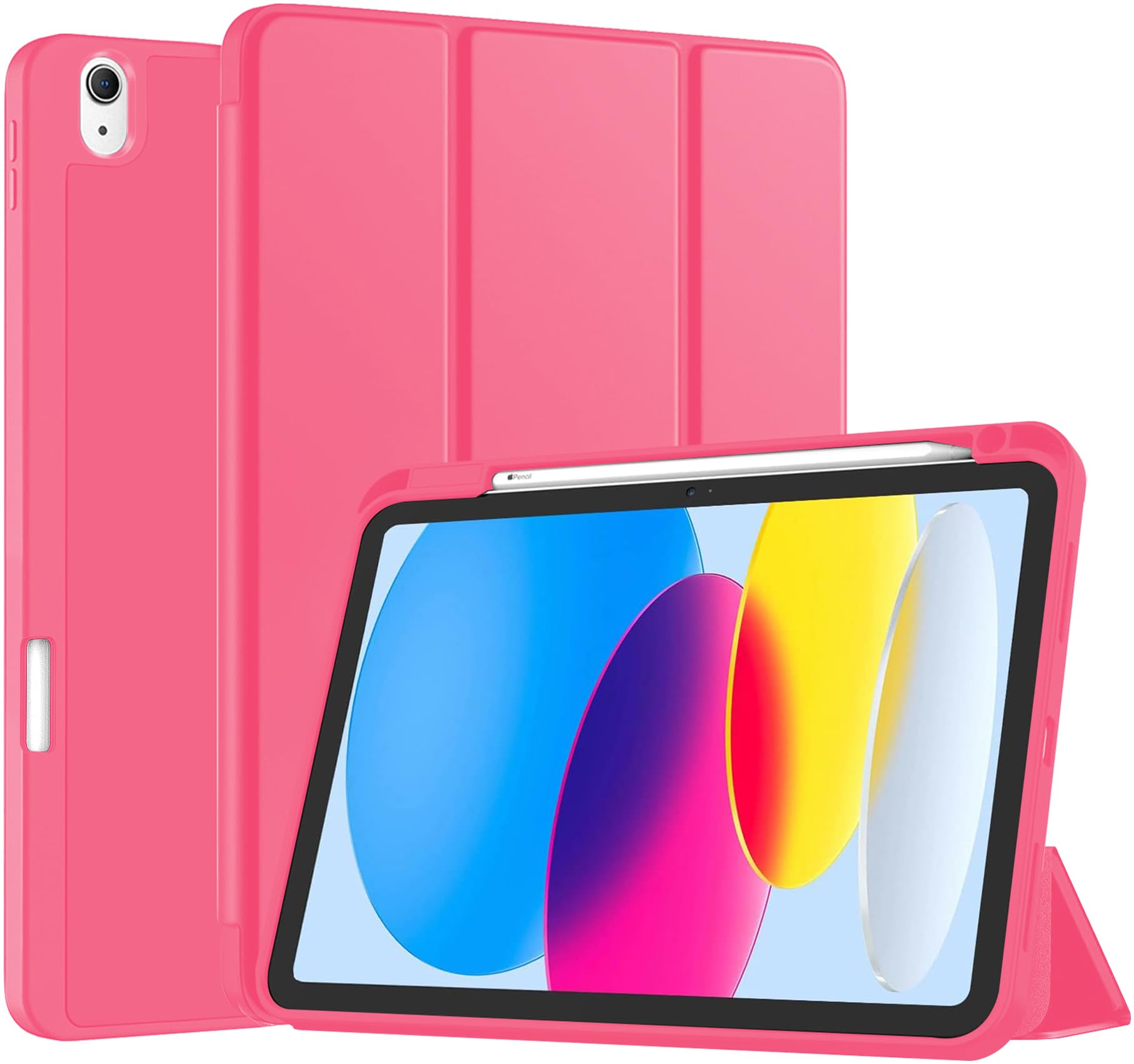 robustrion cover for ipad 11th generation (a16) / 10th gen cover case with [right side pencil holder] [auto sleep wake] [soft back] (2022/2025), case for ipad 11th 11"/ 10th 10.9" - hot pink