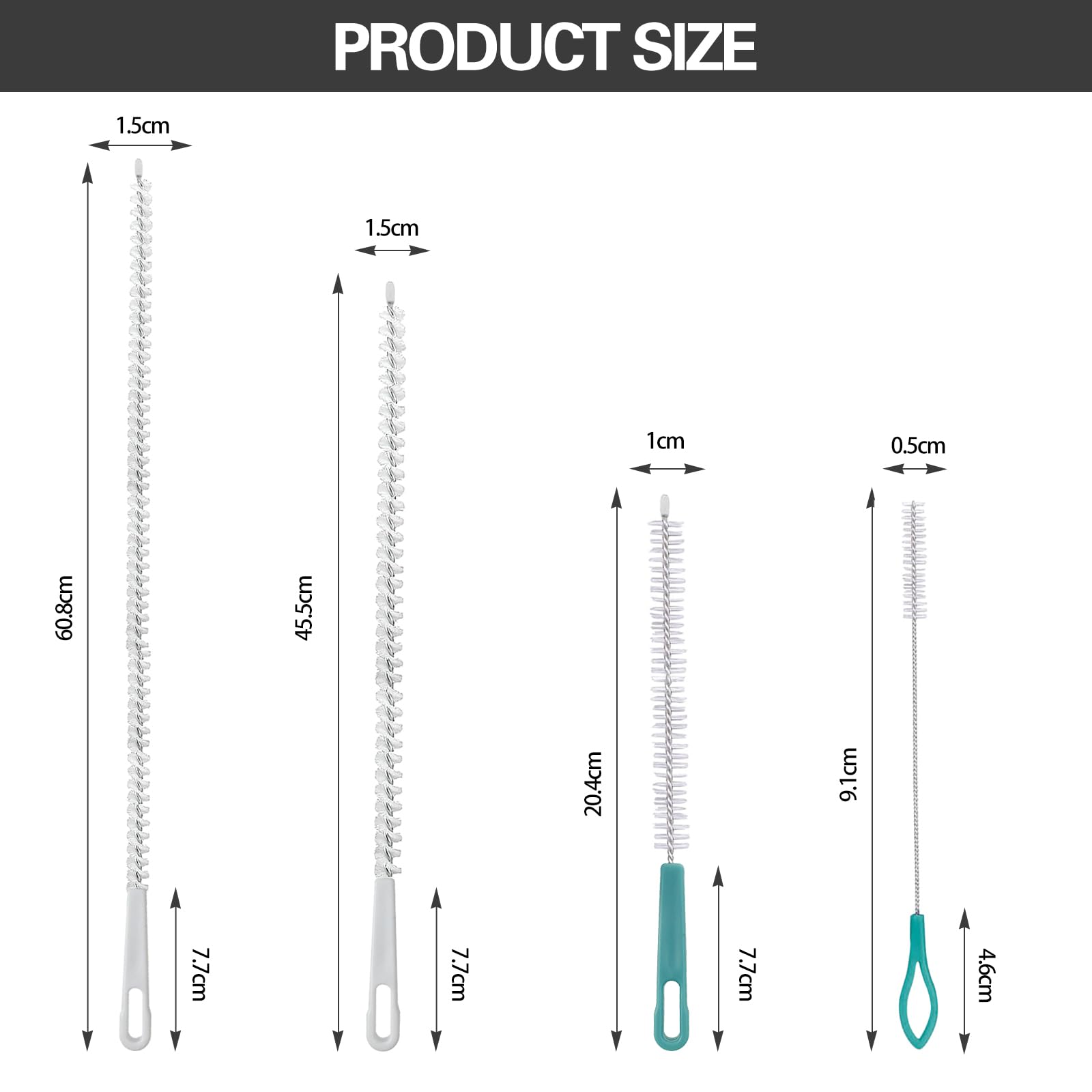 4 Piezas Cepillo de Limpieza para Desagüe, Flexible Cepillo de Limpieza de Tuberías, Cepillos para Tuberías, Cepillo Limpiador de Conductos para Baño Cocina (20, 21, 45, 70cm, 4 Longitudes)
