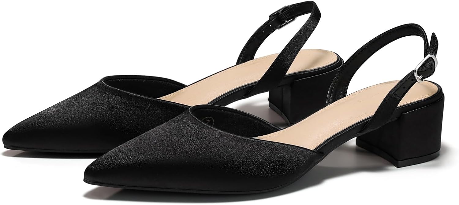 Coutgo Womens Low Chunky Heels Slingback Closed Pointed Toe Pumps Party Wedding Dress Shoes - Image 5