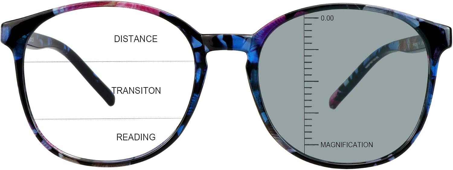 LAMBBAA Vintage Round Progressive Multifocal Presbyopic Glasses, Photochromic Gray Sunglasses for Men Women Readers