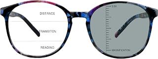 Vintage Round Progressive Multifocal Presbyopic Glasses, Photochromic Gray Sunglasses for Men Women Readers (+0.00/+2.50 Magnification)