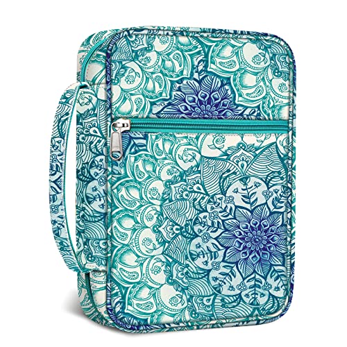 Image of FINPAC Bible Cover, Carrying Book Case Church Bag Bible Protective with Handle and Zippered Pocket, Gift for Mother Lady Women Men, Emerald Illusions