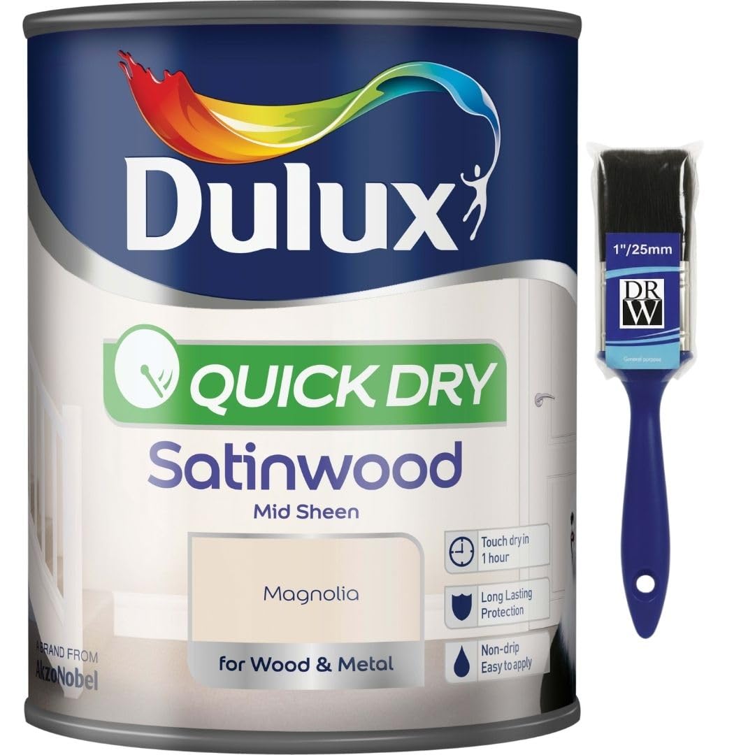 Magnolia Quick Dry Satinwood Paint 750ml | Interior Wood and Metal Paint | Durable Mid Sheen Finish | Fast Drying Trim Paint for Doors Skirting Boards Cupboards and Furniture