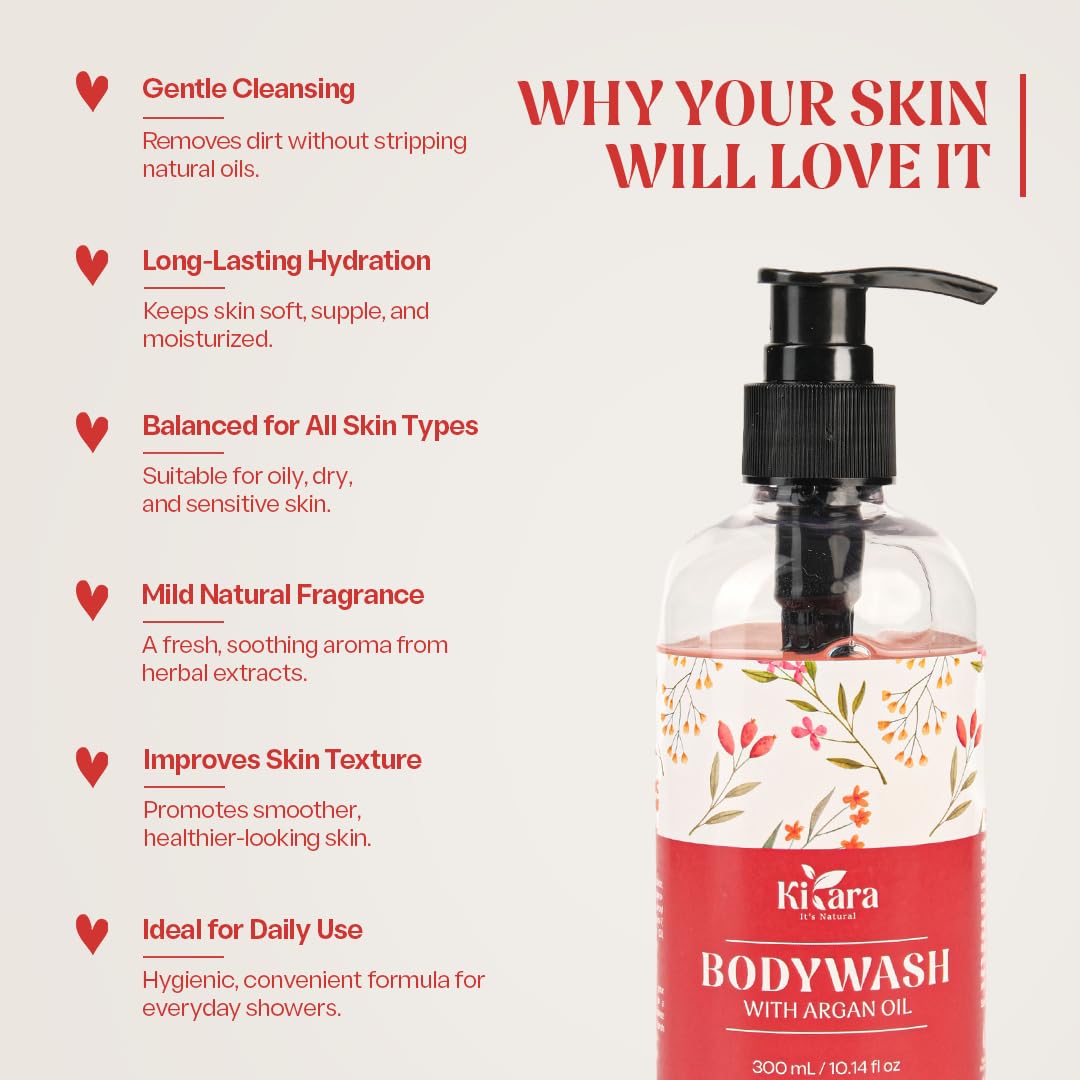 Kiyara Body Wash with Argan Oil & Manjistha Extract – Gentle Nourishing Shower Gel for Smooth, Hydrated Skin – Ideal for All Skin Types | 300 ML | Moisturizing, Paraben-Free, Natural Fragrance 1