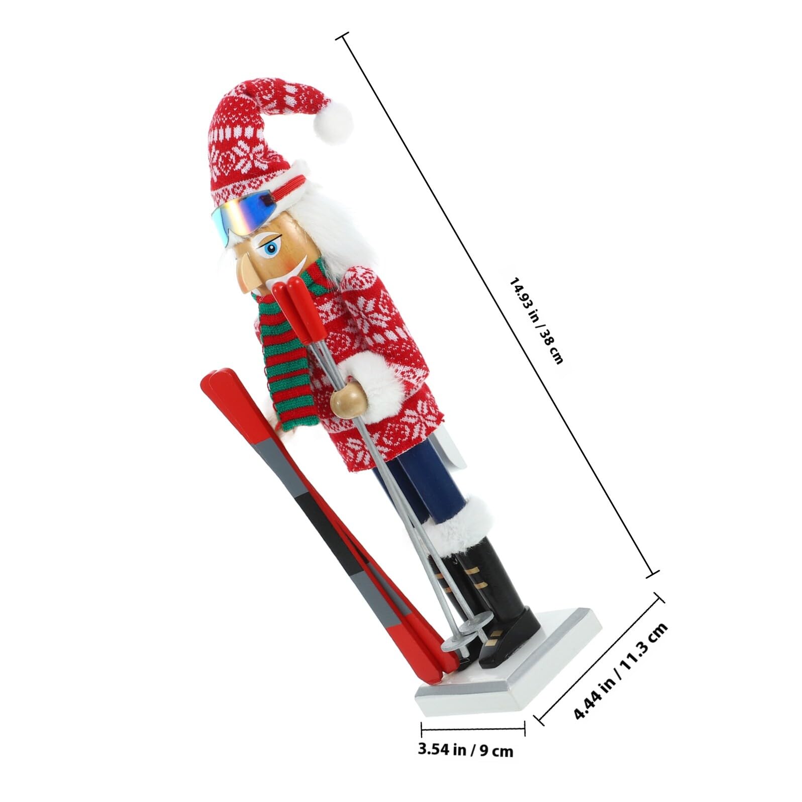 BESPORTBLE Weihnachts Nussknacker Figur 38cm mit Gestreiftem Schal Skifahrer Jungen Dekoration für Festliche Tisch und Wohnraumgestaltung