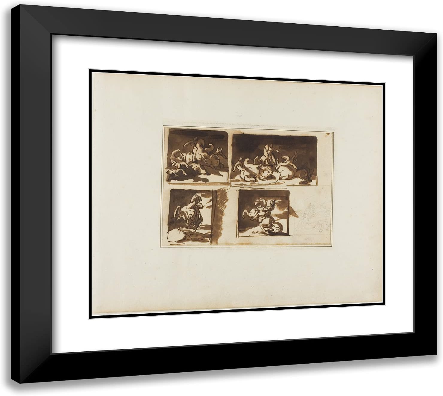 ArtDirect Theodore Gericault 22x20 Black Modern Framed and Double Matted Art Print Titled Sketches for a Cavalry Battle and a Mounted Officer