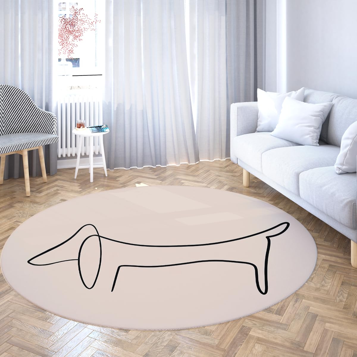 Tapis circulaire abstrait moderne 80cm au design minimaliste pour bureau