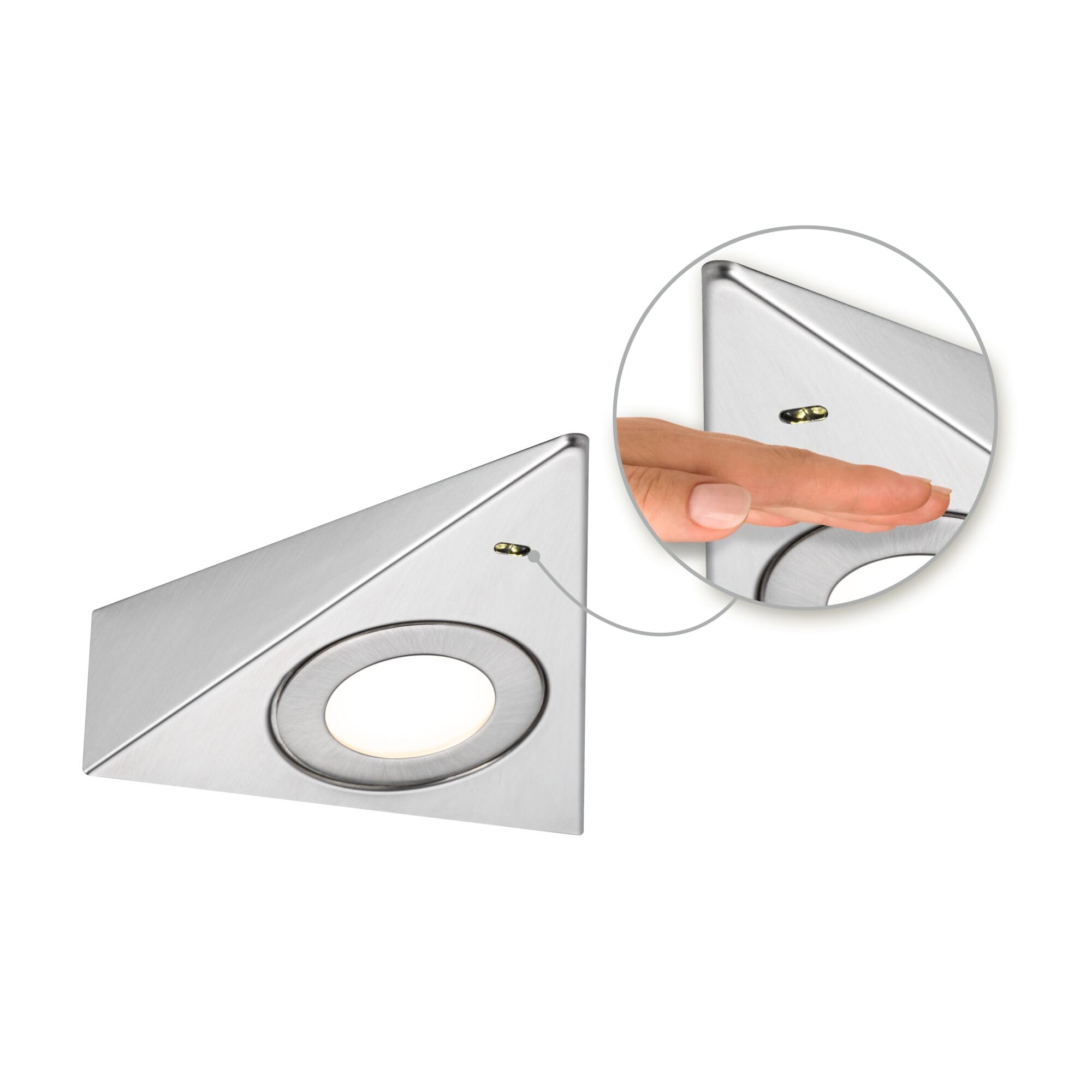 Paulmann 92125 LED sous-meubles Trias avec capteur de proximité kit de 3 3000 K 2,7W 135x132 mm 185lm Acier brossé luminaire en saillie pour meuble